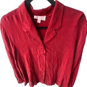 Vintage Women’s Red Button Up Silk Blouse Size XL